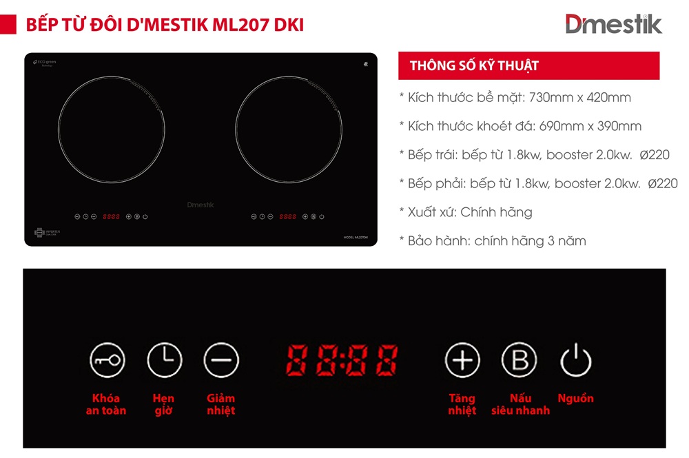Bếp từ đôi Dmestik ML 207DKI ECO GREEN